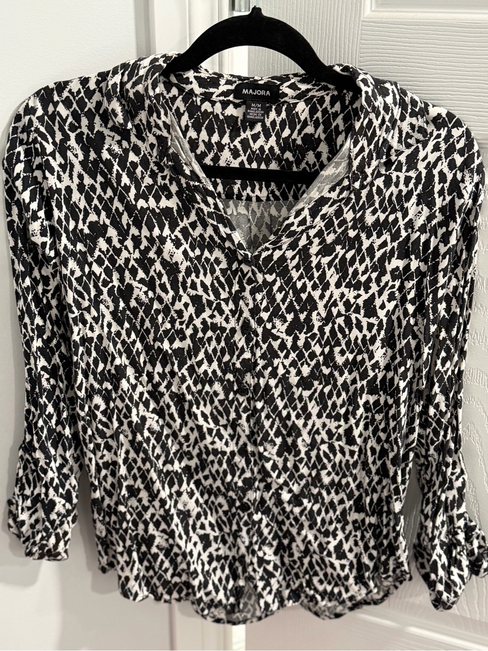 Majora Black & White Printed V-Neck Blouse